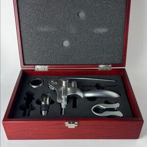 Chrome Wine Sommelier Opener Set in Wooden Box